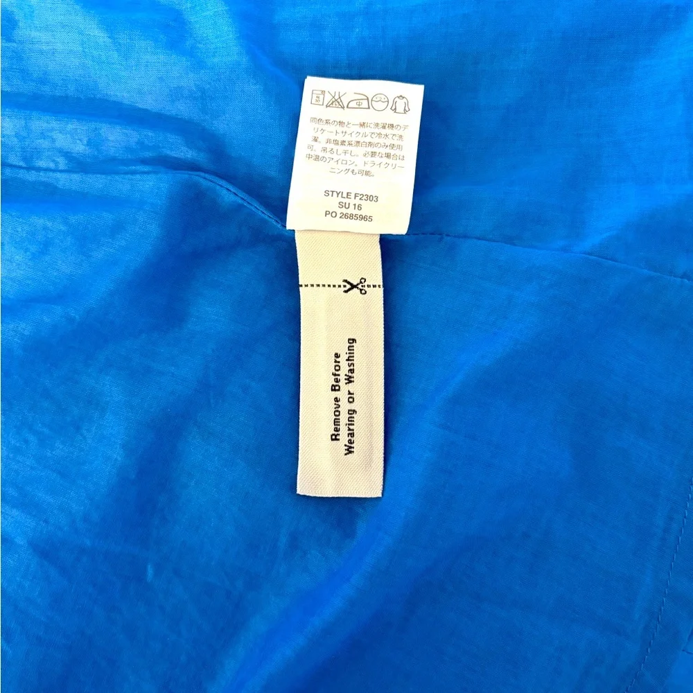 J.Crew V-Neck Faux Wrap Dress Blue 100% Cotton Poplin Sleeveless Size 0 Pockets